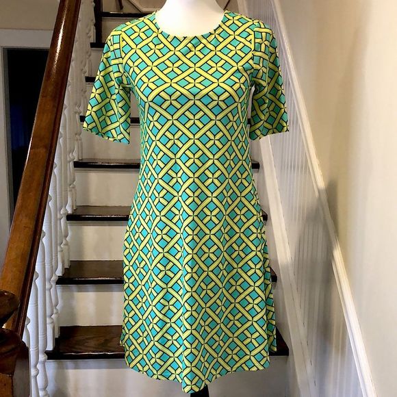 ALL FOR COLOR Citrus Grove Pattern Rich Half Sleeve Swing Dress UPF 50 Sz XS NWT - Picture 1 of 16